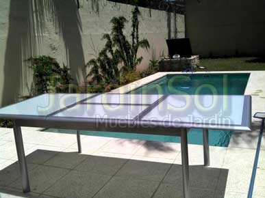 Mesa de aluminio continental con vidrio